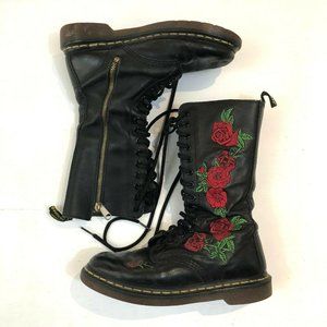 Doc Dr Martens Long Boots Black Floral Size 8